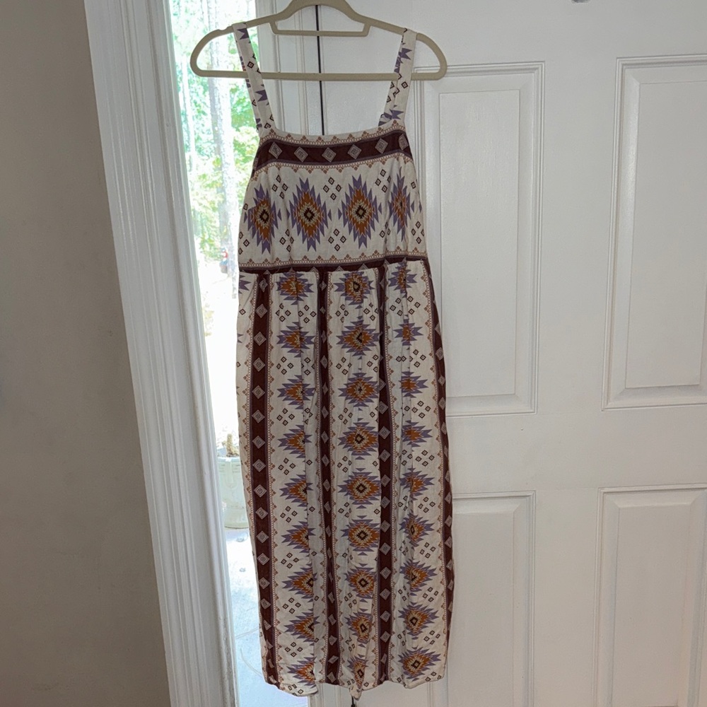Sonoma Geometric Maxi Dress - White and Brown